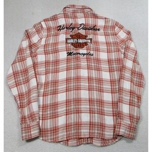 Harley-Davidson Shirt Womens Large Red White Plaid Button Down Bar & Shield Logo